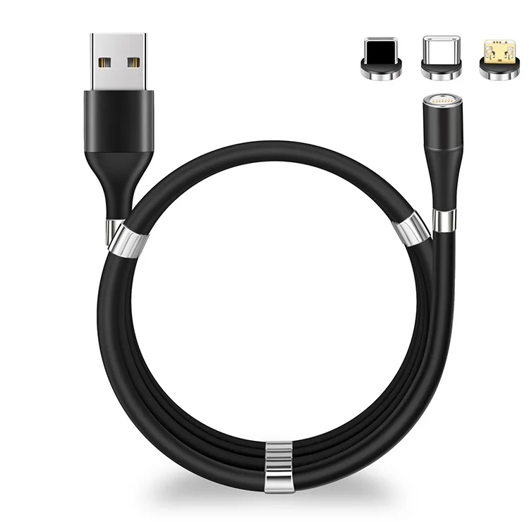 
 True silicone fast charging 3A QC3.0 Self Winding Organizing Easy Coil 3 in 1 Magnetic charging cable  