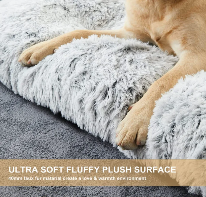 Manufacture Customized Sizes And Color Luxury Long Plush Comfortable Waterproof Pet Dog Bed Mattress PP Filler Dog cage pad bed