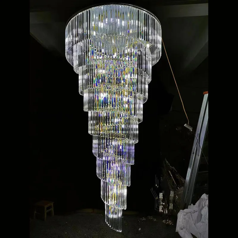 hanging crystal luxury k9 long lobby staircase chandelier stairs pendant lamp