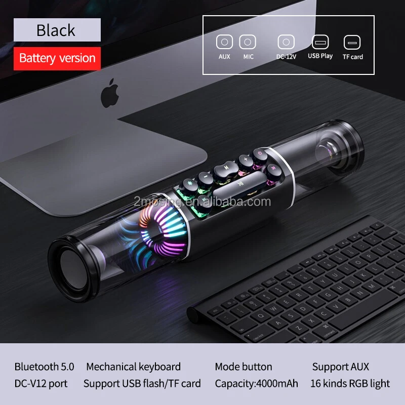 Transparent Sound Bar Strong Bass Wireless Gaming Speakers Portable 3D Home Theater Stereo RGB Computer Soundbar  For Pc