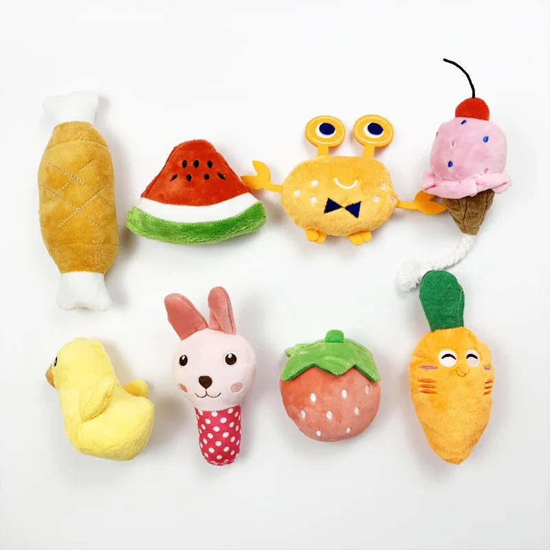 Jiefan Pet Dog Voice Vegetable Fruit Crab Chicken Leg Cartoon Bite Resistant Kitten Plush Toy