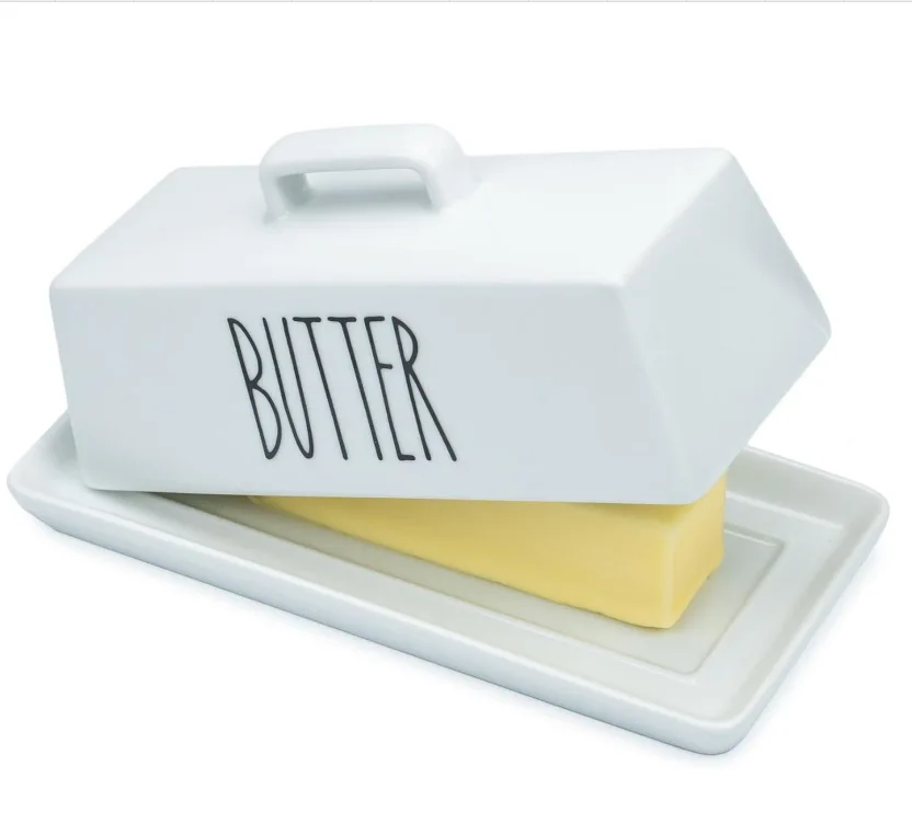 Porcelain Covered Butter Dish with Lid for Countertop With Lid Butter Holder Container Textured Tray Butter Keeper