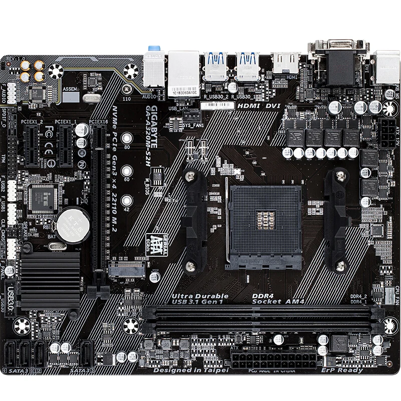  Новая десктопная Материнская плата Gigabyte A320M S2H M-ATX AMD A320/DDR4/M.2/USB3.1/sta3.0/SSD 32G AM4