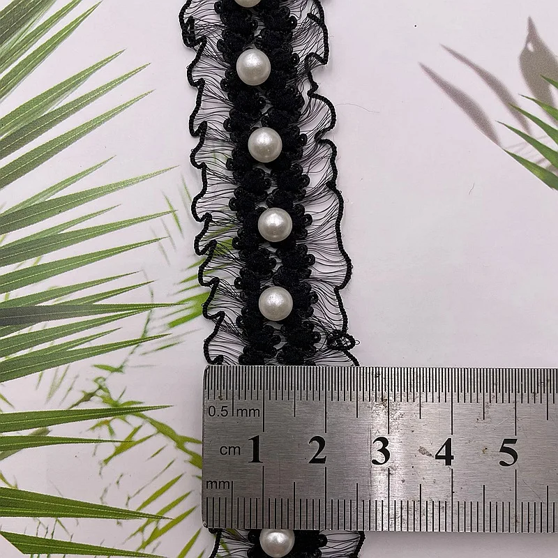 Garment Accessories White black Bead Trim Elastic Trim Tulle Bridal Fabric Sewing Handmade Beaded Pearl Lace Bead Trim