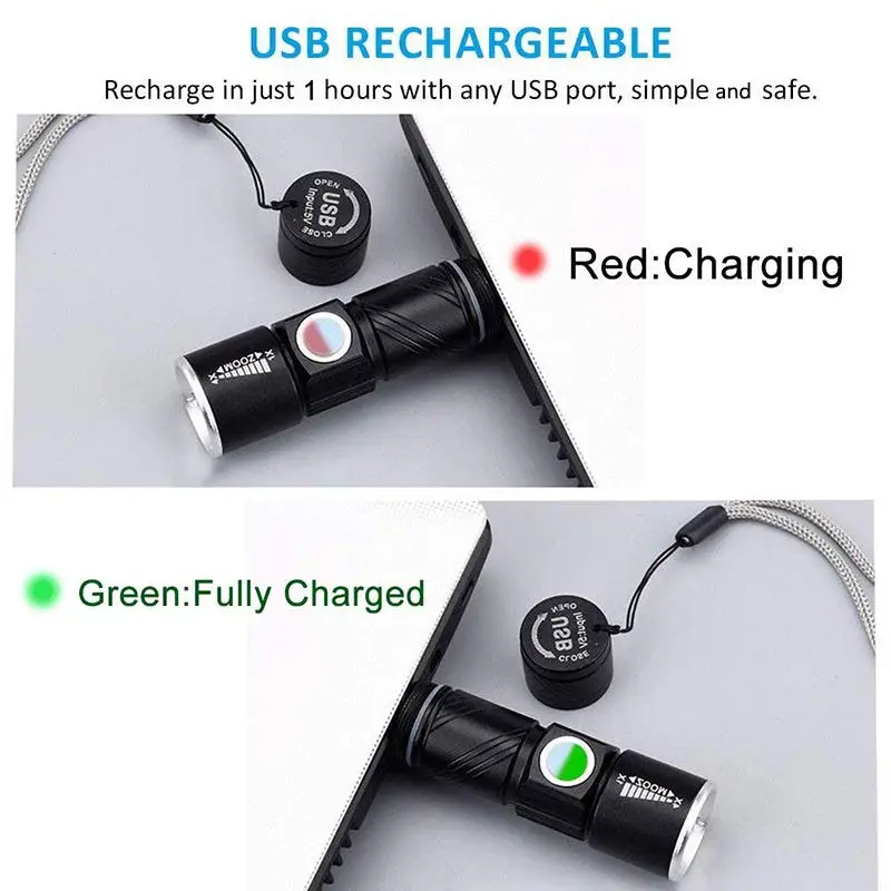 Фонарик Q5 с встроенным аккумулятором и 3 режимами работы, миниатюрный водонепроницаемый тактический фонарь для кемпинга и велосипеда, миниатюрный зум, USB
