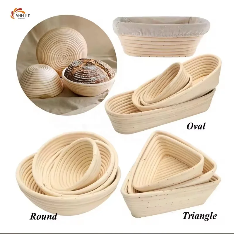 XL Stocked Natural Rattan Banneton bread proofing basket with baking liner or other baking accessory kit