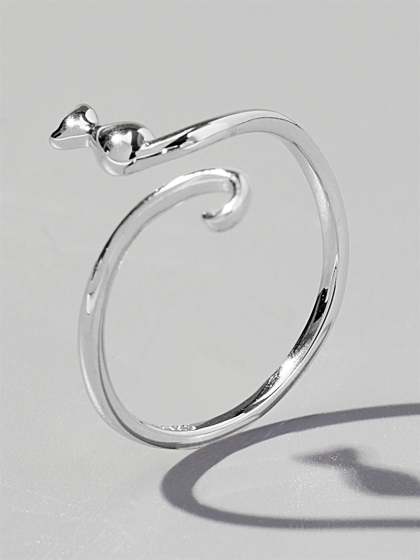 Fine Jewelry 925 Sterling Silver Cat Adjustable Ring Jewelry Women Gold Plated Animal Rings For Woman