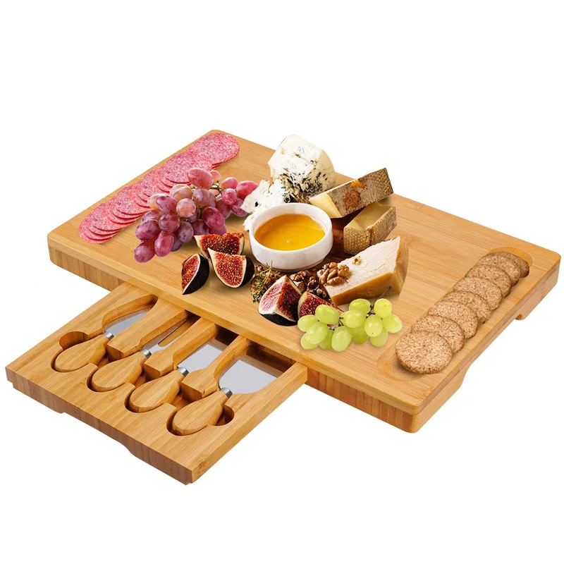 Export Party Plate Drawable Vegetable Support Customization Wooden Premium Set Wholesale Cheese Board With Cutlery Knife