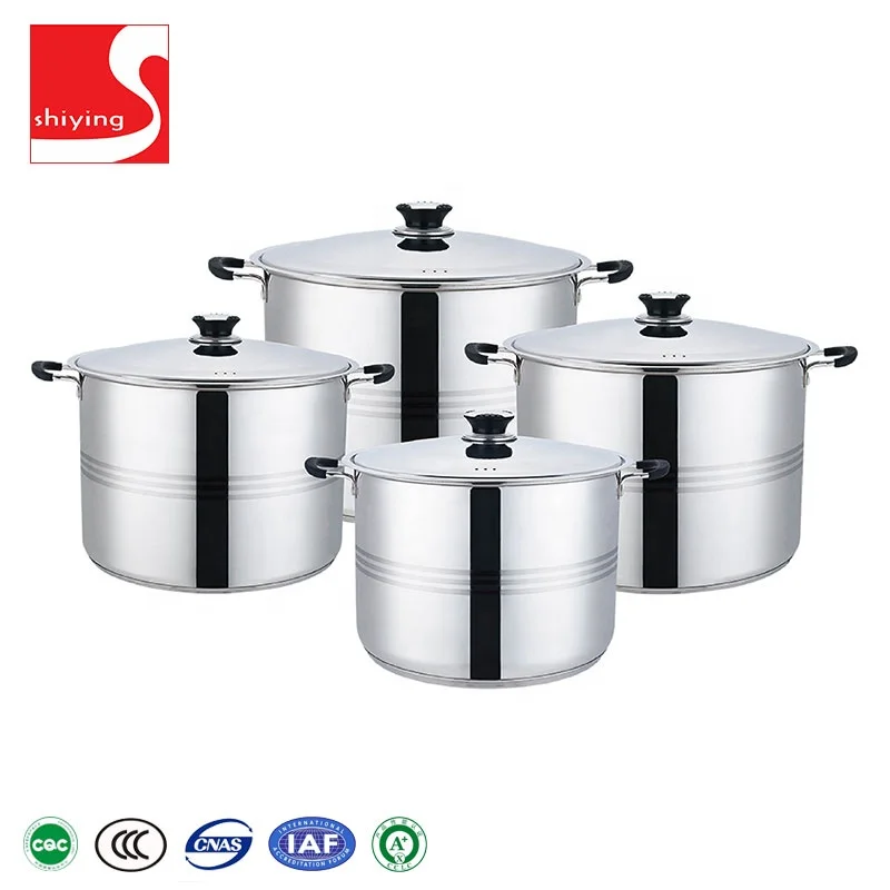 SY-kitchenware stainless steel stock Pot 6pcs  Mirror Polished Stockpot  with glass Lid