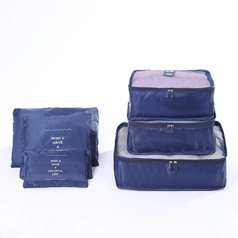 Promotional cheap price 6pcs luggage packing organizer set travel packing cubes with Laundry Bag Shoe Bag