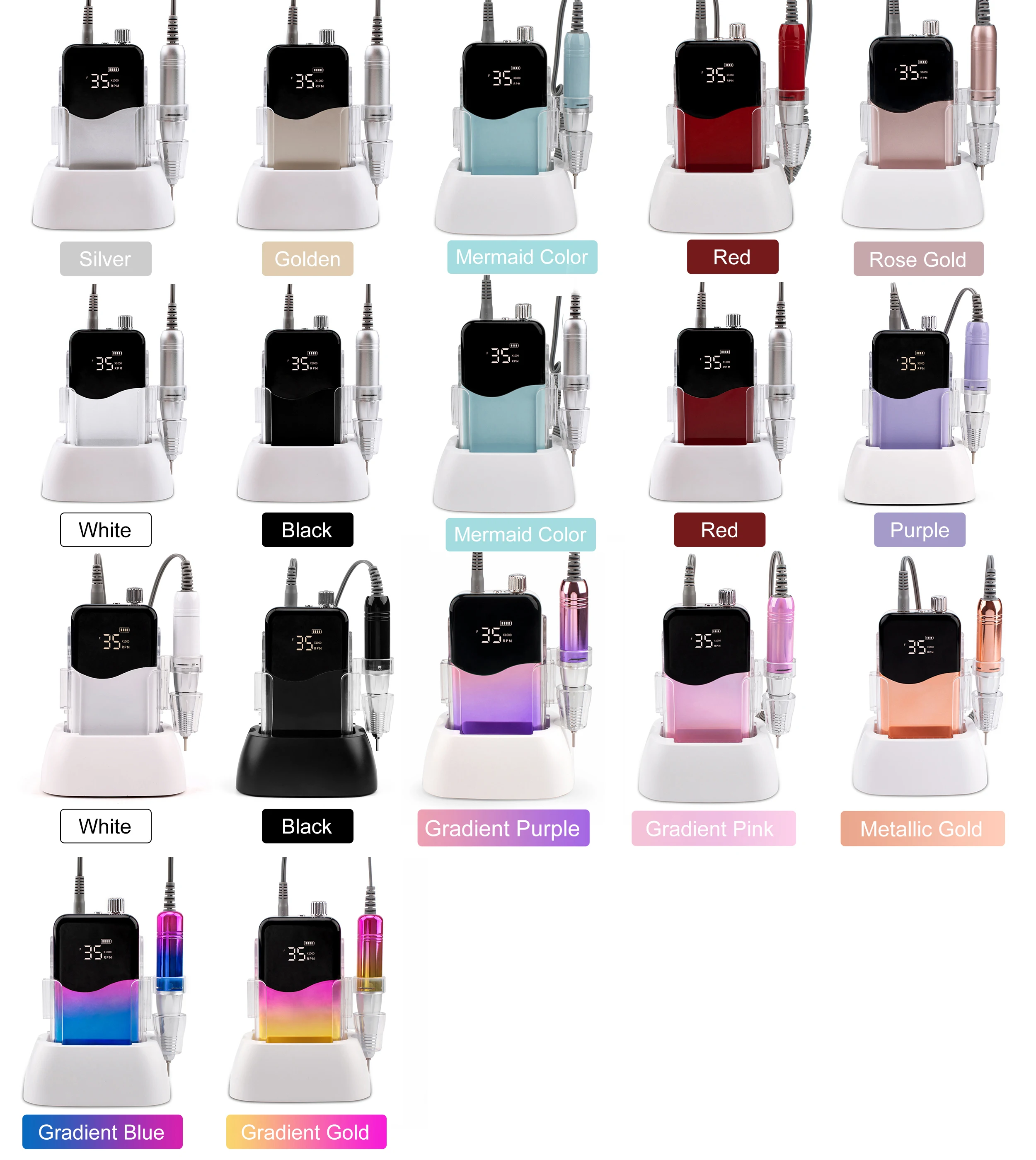 2025 Hot Sale Professional 35000rpm E-File Nail drill Sander Machine manicure 45W Cordless Portable Desktop Rechargeable dock