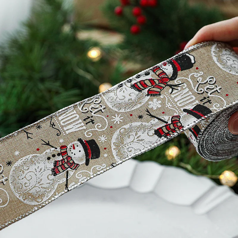 Snowman Cardinal White Snowflake Pattern Wired Ribbon for Christmas Tree Decorations Gift Wrapping Birthday Parties Wreaths