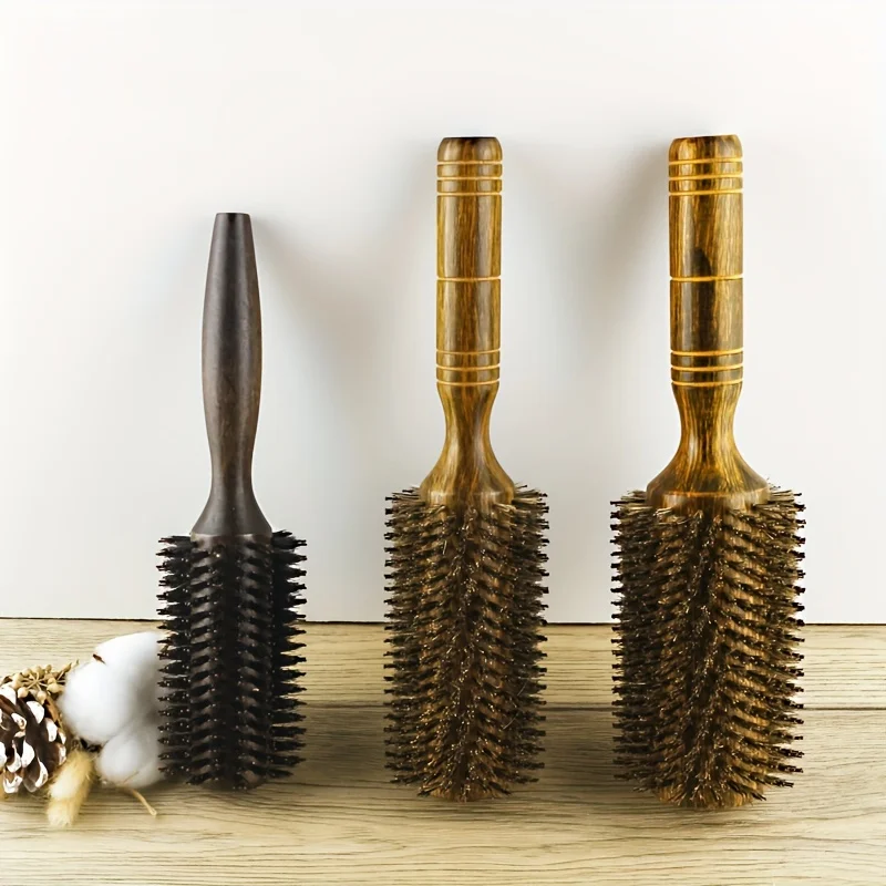 Wooden Hair Styling Comb, Tube Roller Round Comb, Professional Hairdressing Comb For Barber Salon Home Use