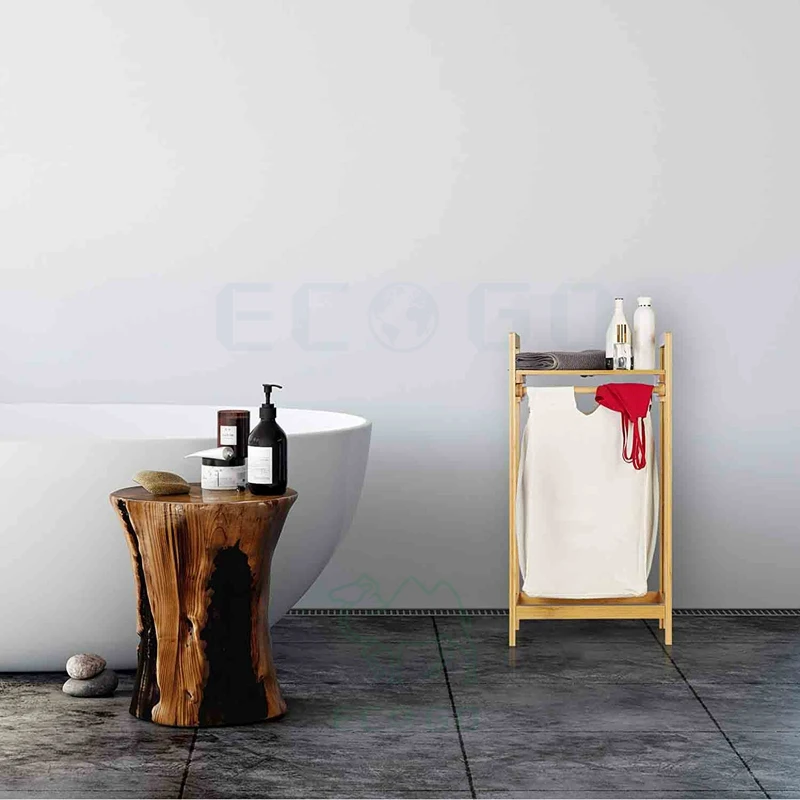 Space Saver Bamboo Laundry Basket Extendible Square Laundry Hamper With Shelf Portable Laundry Sorter With 30 Litre Inner Bag