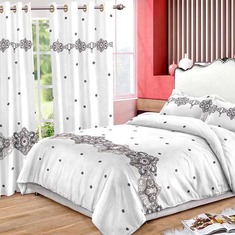 Home Bedroom Bedding Curtain Set 3d Design Printing Floral And Flower Luxury Bedsheet 6pcs Sets