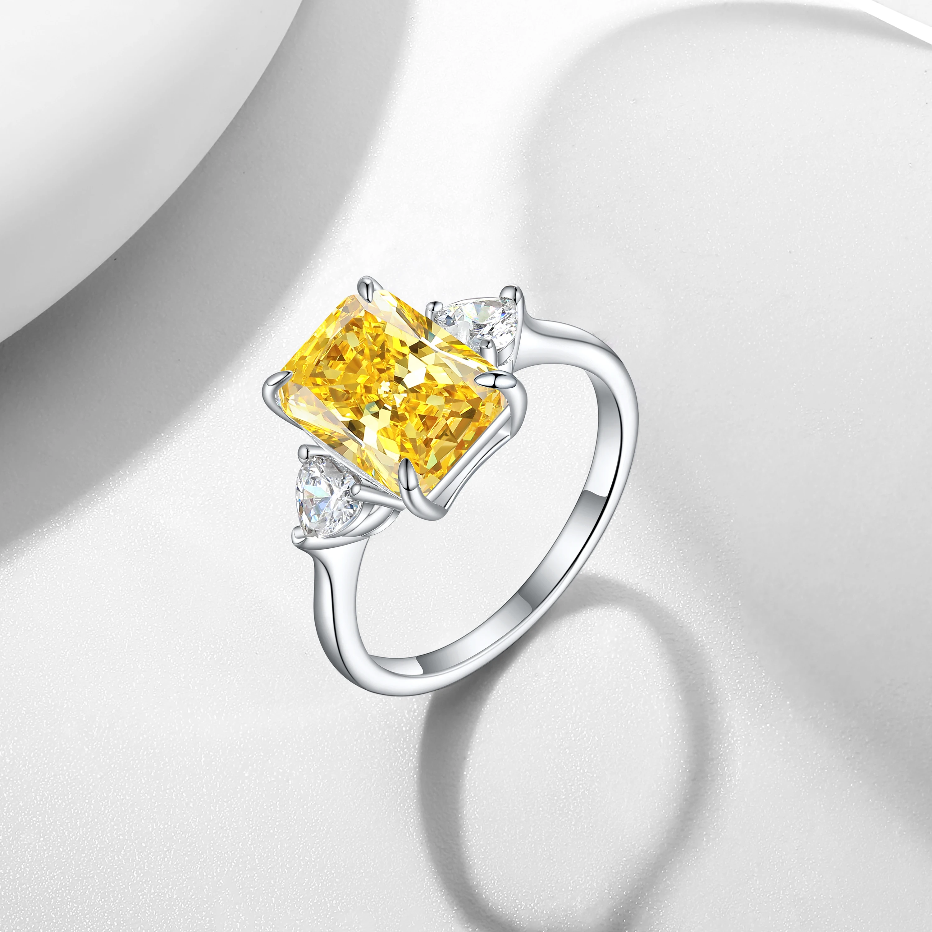 Fashion Yellow CZ stone Rhodium Plated Gold Plated Statement Style 925 Sterling Silver Rings Zirconia