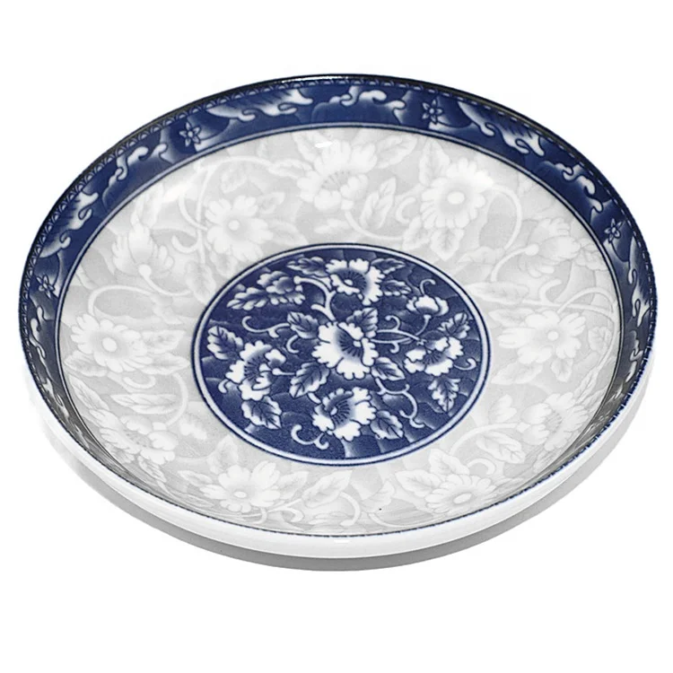 Round Asian oriental blue white plates oriental style dinnerware Chinese blue and white floral ceramic plates
