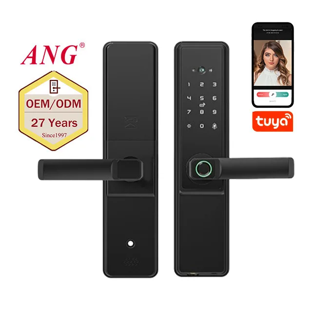 Tuya Fingerprint App Door Lock AA Battery Supply Smart Door Lock with Camera and Doorbell