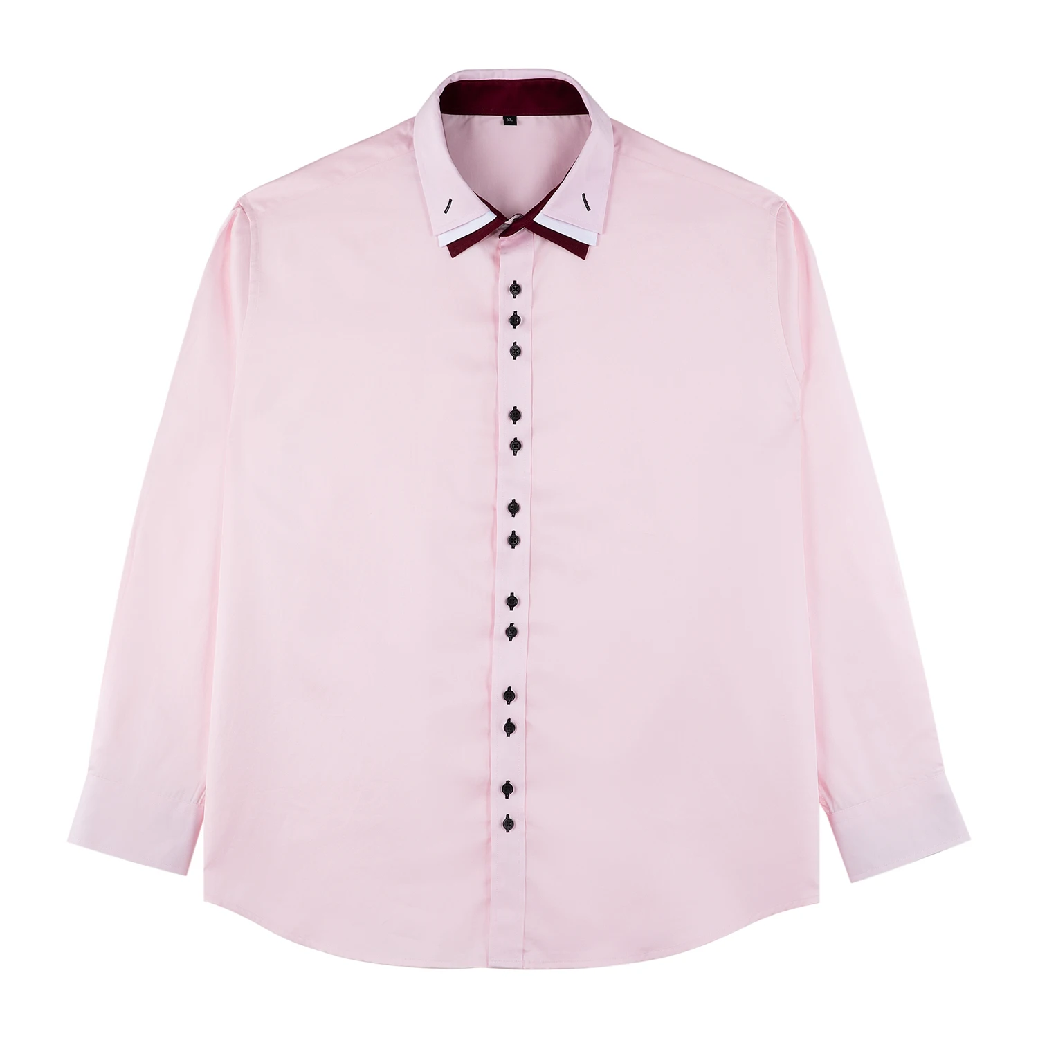 Casual Oversize Button Down Shirt Custom 100% cotton 3 Layer Square Collar Pink Long Sleeve Dress Shirts
