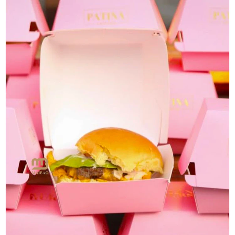 Custom pink french fry clamshell burger box sandwich fries hamburger packaging fired chicken box paper clamshell food container