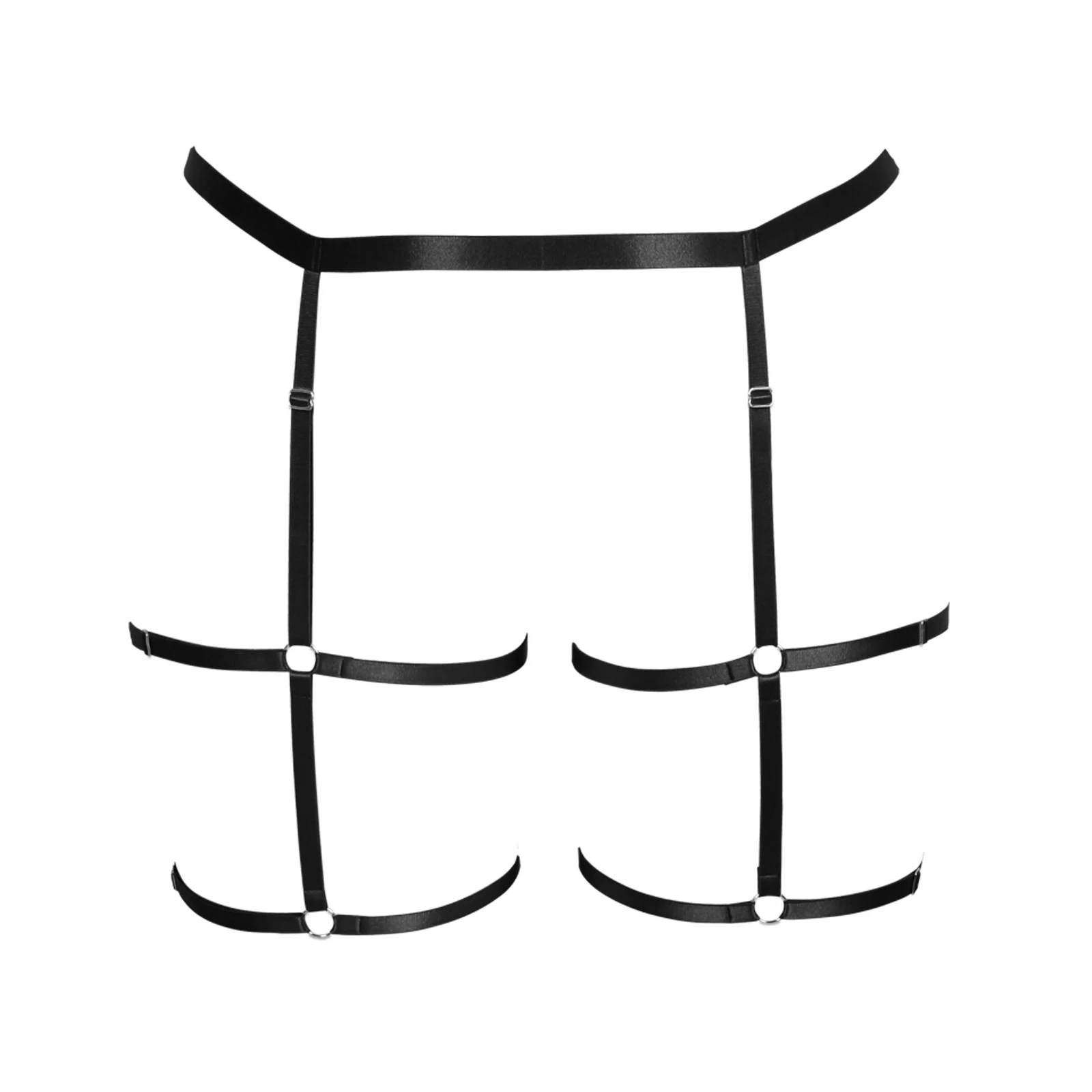 Female Black Punk Body Harness Garter Thigh Waist Elastic Strappy Hollow Out Stockings Suspender Belt Halloween Rave Gothic Leg