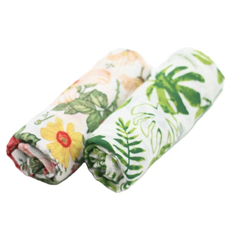 wholesale organic bamboo muslin baby blanket custom print baby muslin swaddle blankets baby muslin