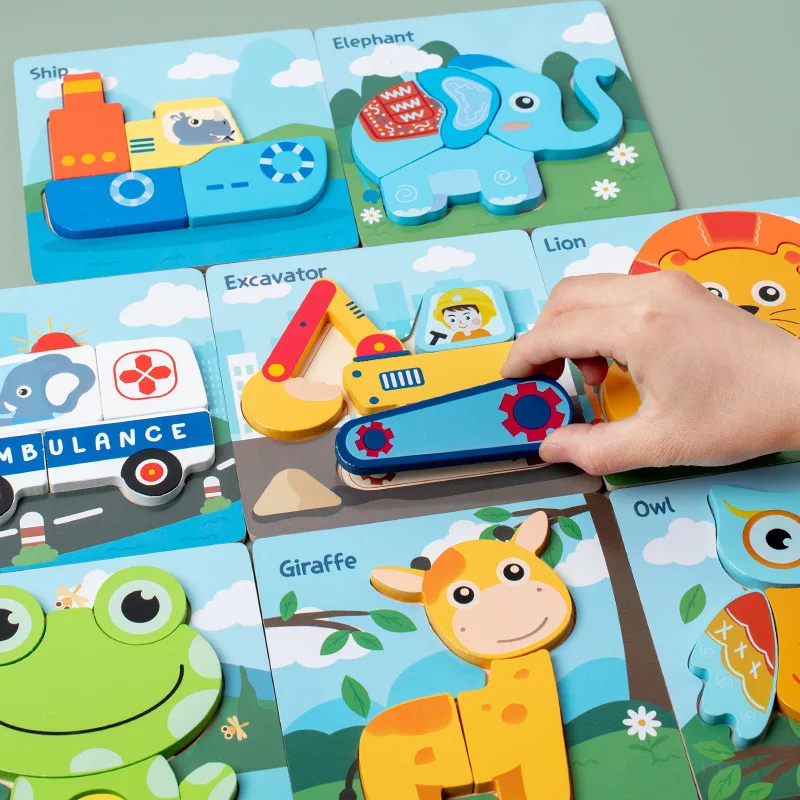 Toddler baby enlightenment cartoon puzzle board car animal shape matching 3d educational puzzle toy juguetes for children