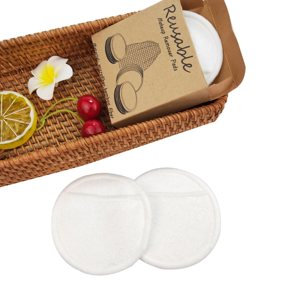 Washable Reusable Bamboo Fiber 3layers Facial Remover Wool Pads Makeup Cleaning Cotton Kraft Paper Box 3 Layers Cleansing Makeup