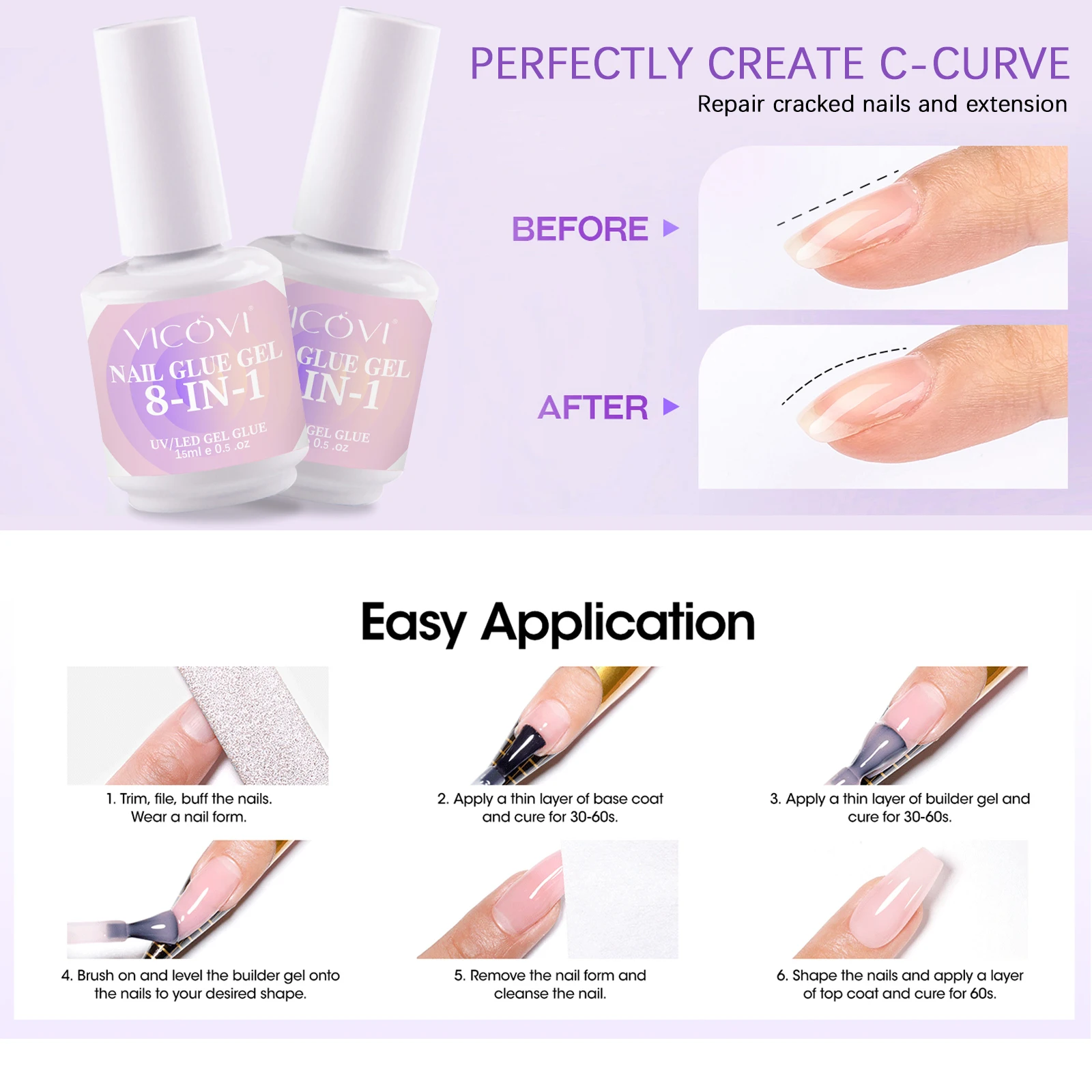 Nail Polish Glue Material Popular 8 In 1 Brush on Free Gel Nail Glue in Bulk For Rhinestone Nail Hard Builder Base Gel Mixing