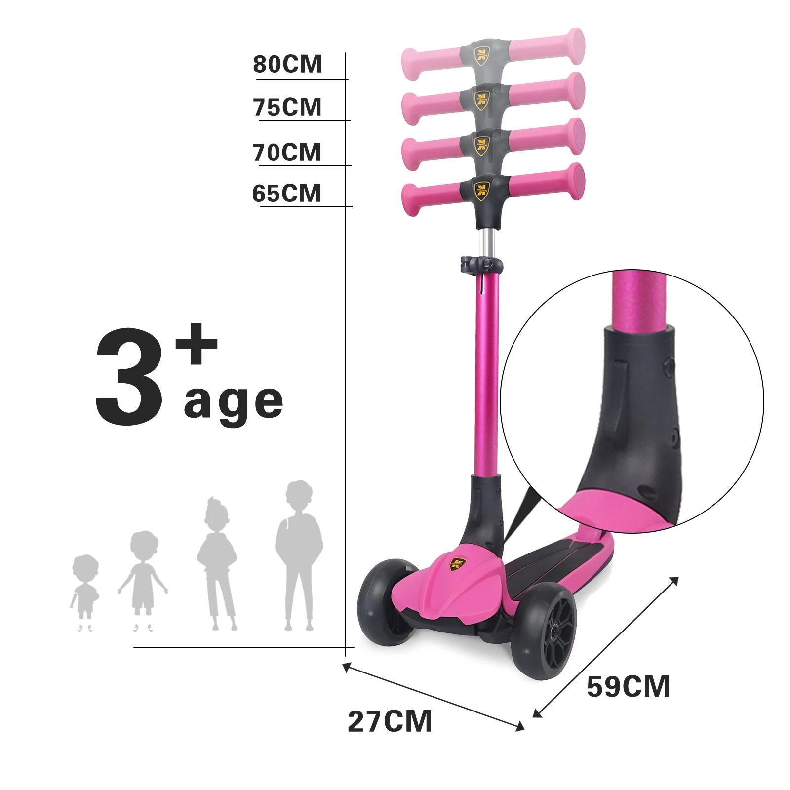 Children Scooter Three Wheel Kids Scooter for Kids Height Adjustable without Battery