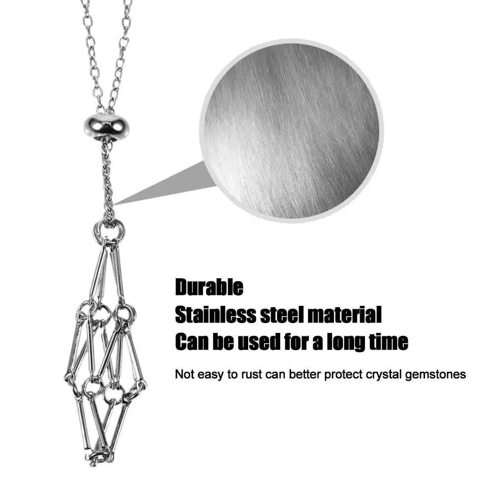 Stainless Steel Design Crystal Cage Necklace Holder Net Metal Chain Stone Collecting Holder Adjustable Pendant Jewelry