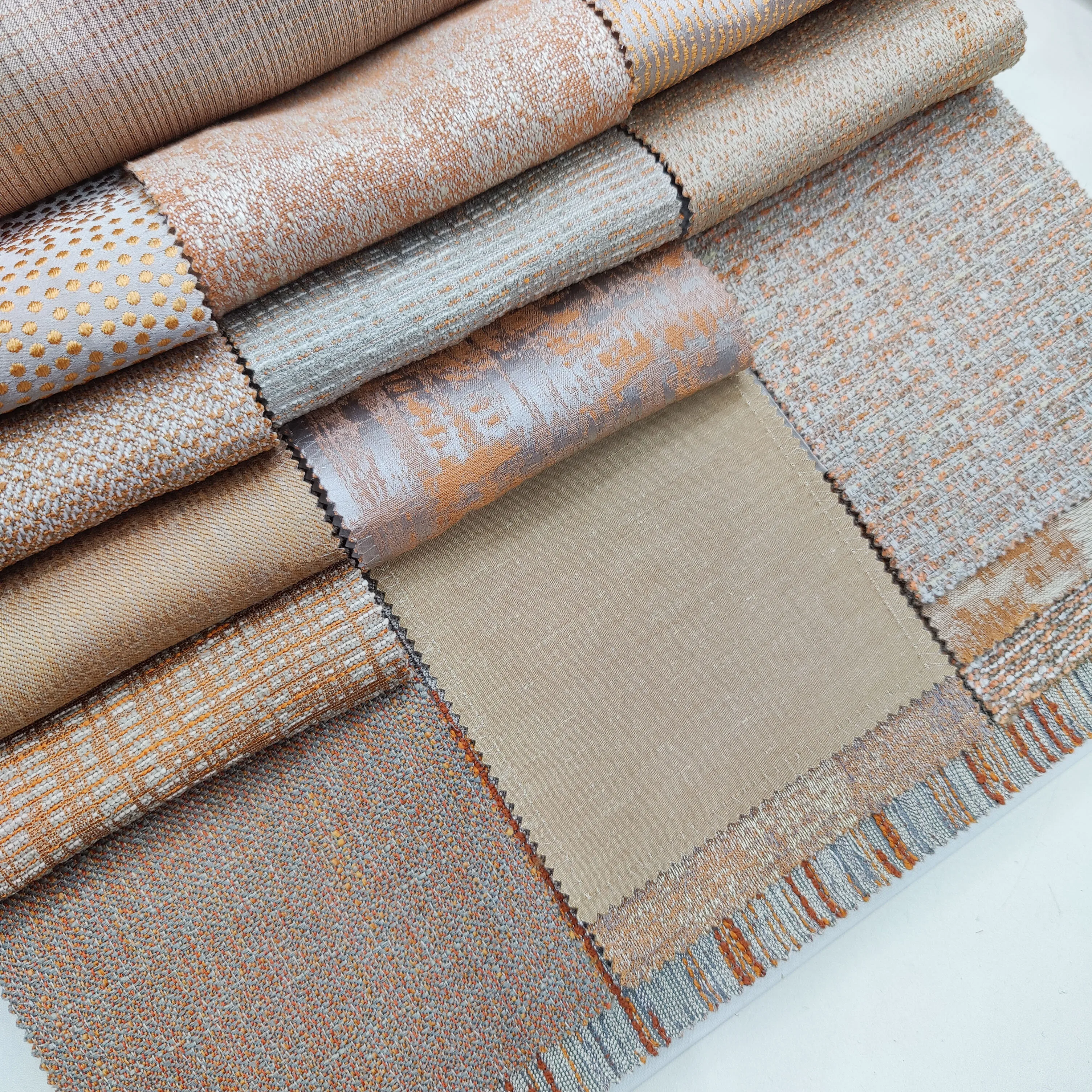 Bomar JLH1709-08 Custom Luxury Linen Cotton Blackout Window Curtains Jacquard Style Dyed Pattern Living Room Upholstery Fabric