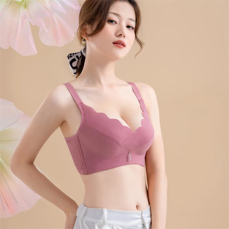 3D Plus Size Sexy Deep V Wave Pattern Shape Plus Size Comfortable WireFree Backless Underwear Push Up Seamless Bra For Women