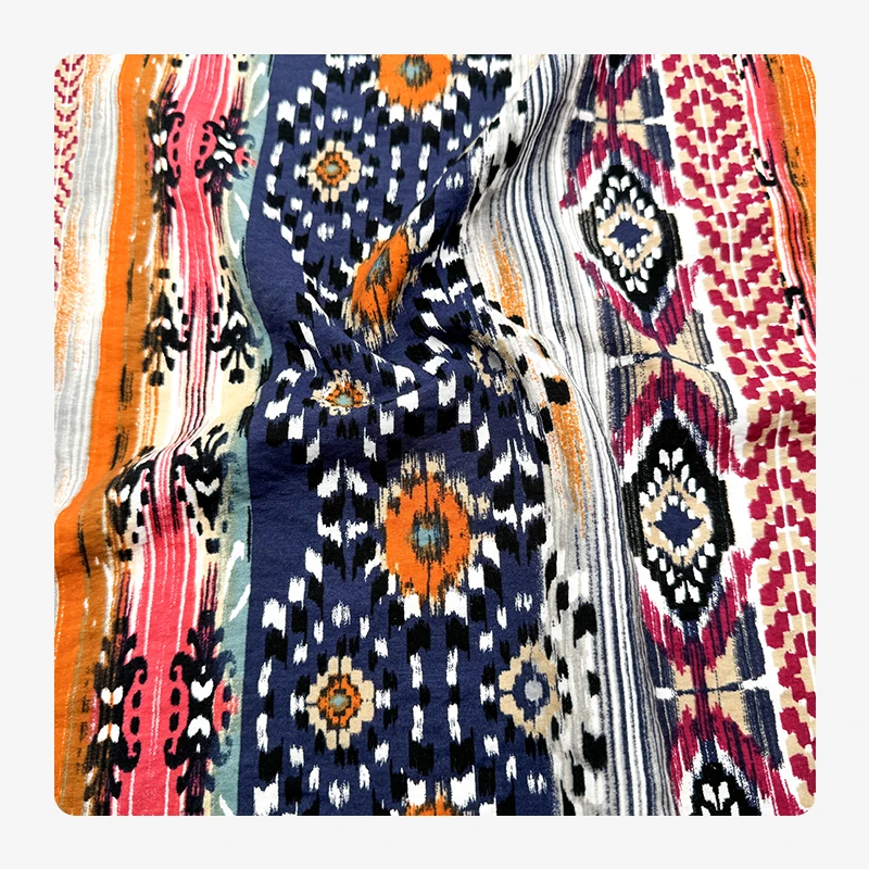 Wedtex Fabric Factory Customized Design Bohemian Ethnic Pattern Soft Tie-dye Viscose Challis Rayon Fabric
