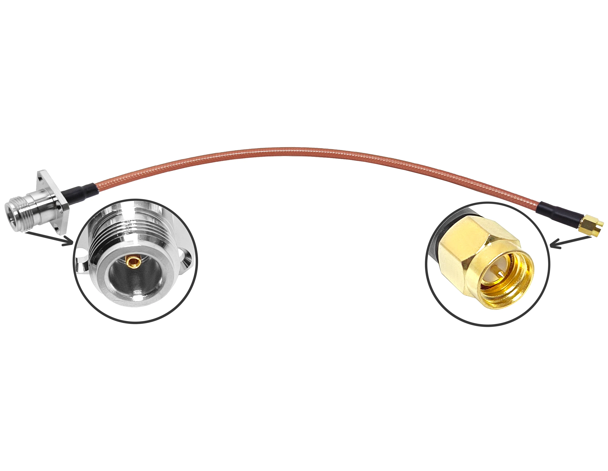 Factory supply sma male plug to n female jack panel Flange 3mm  Mount 4 hole flange RG400 jumper cable assembly pigtail 30cm