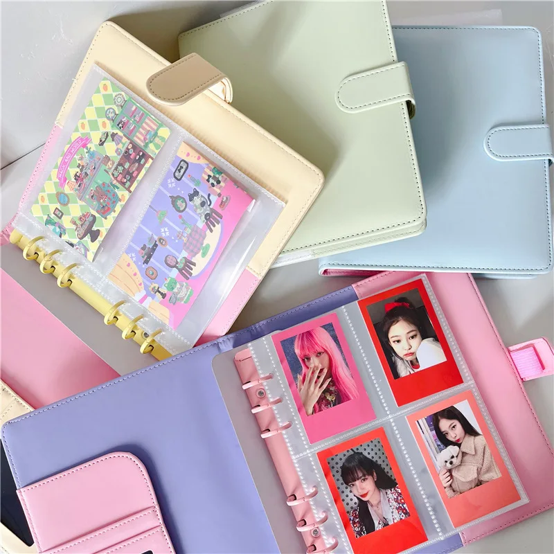 A6 Macaron PU Leather Case Binder 6 Ring Loose-Leaf Photo Card Holder Collect Book Office Stationery