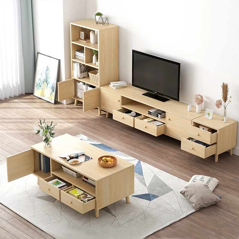 Wooden Legs TV Cabinet Coffee Table Combination Living Room Bedroom Modern TV table