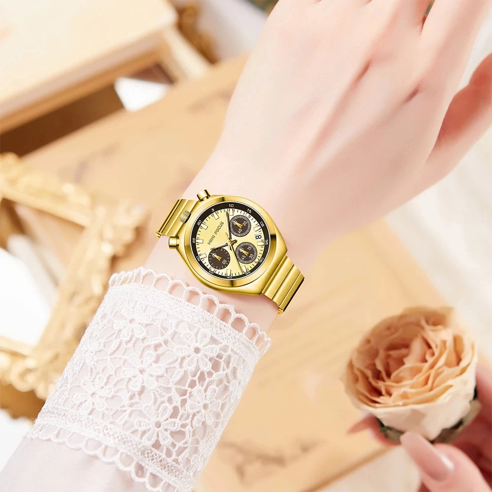 MINIFOCUS MF0491L Women Bracelet Watches Fashion Little Monster Womens Watch Multifunctional Panda Watch Steel Band Chronograph