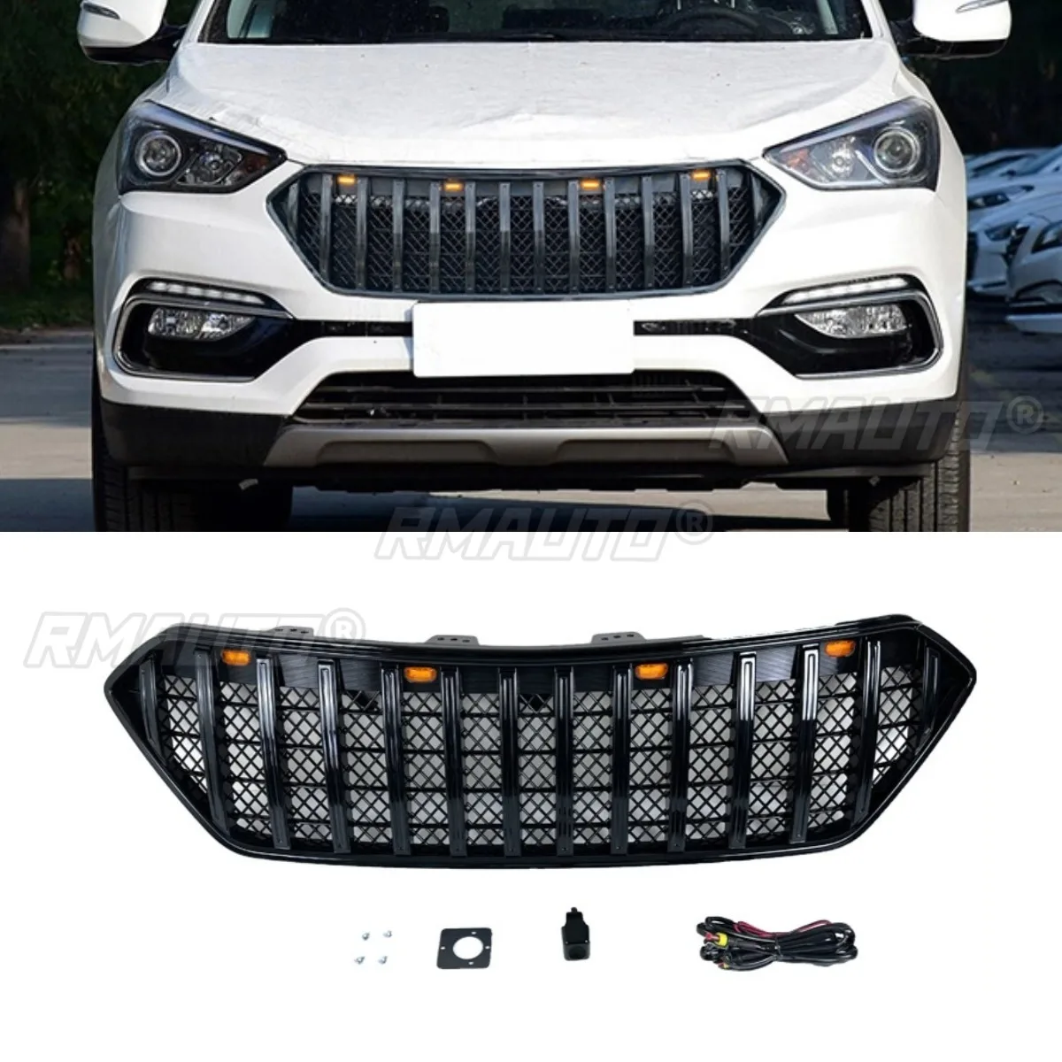 Car Front Bumper Grill Racing Grills Car Grille For Hyundai Santafe 2016-2019 Body Kit Car Accessories