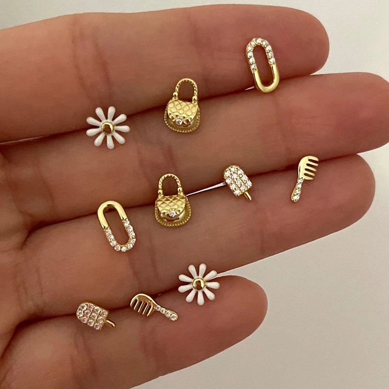 Gemnel cute S925 girls collection gold plated bag daisy stud earrings