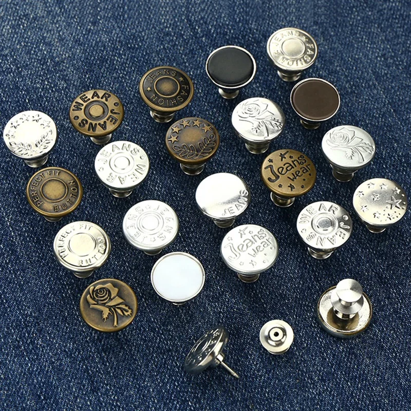 Custom buttons denim rivets adjustable removable button engraved logo brass metal snap buttons for jeans clothes