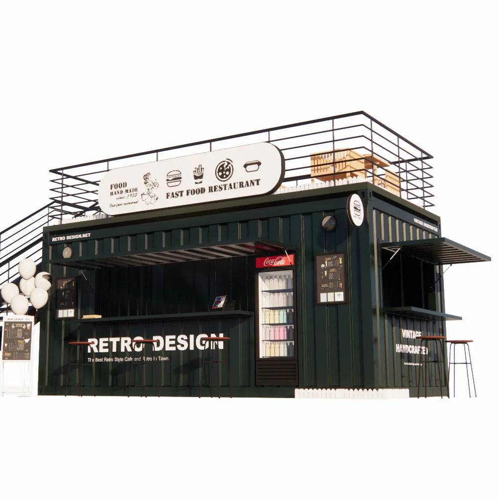 China 20ft prefabricated shipping tiny cabin modern portable container coffee shop/container bar/container cafe