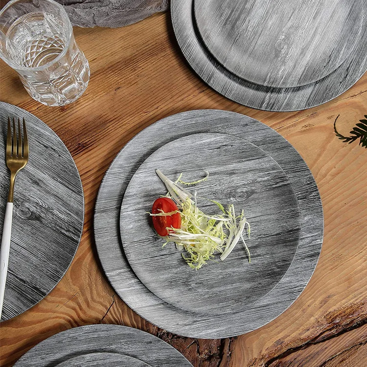 Western Elegant Stone Wood Grain Melamine Ware Set Unbreakable Dinner Set