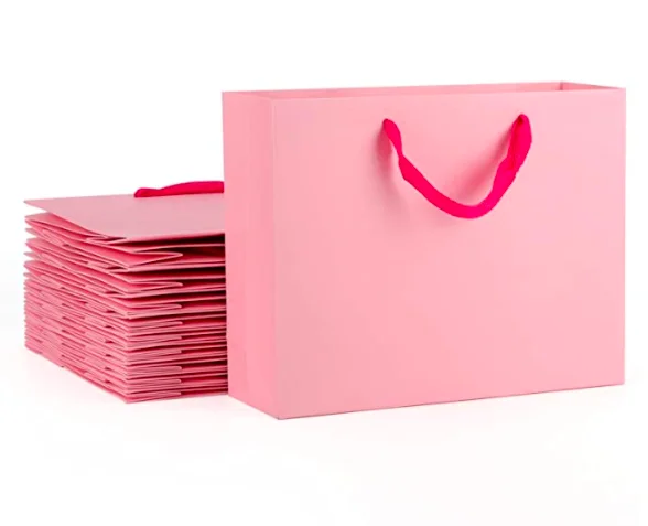 
Pink Durable Sturdy Kraft Bags Handled Paper Shopping Merchandise Bags Homemade Decoration Paper Bags 