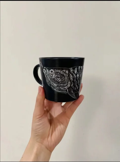 Handpainted Art Craft Ceramic Plate Original Design Fish Pattern Cup Pottery Mug Home Decoration Gift