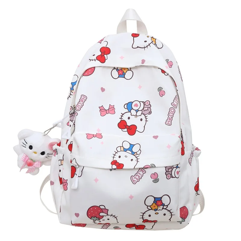 Cartoon Sanrioed Hello KT Backpack Large Capacity Student Schoolbag Printed KT Cat Nylon Travel Bags