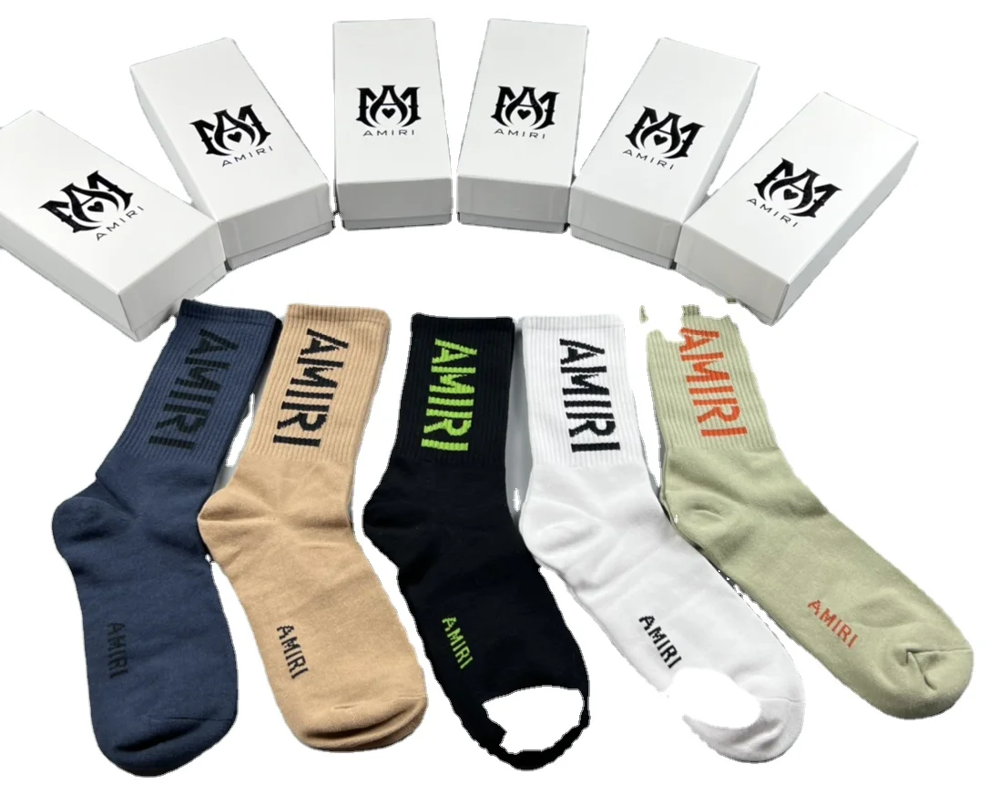 Amiry Letter Socks Box Gift Wholesale Crew Cotton Brands Socks For Women Men Unisex High Quality Socks
