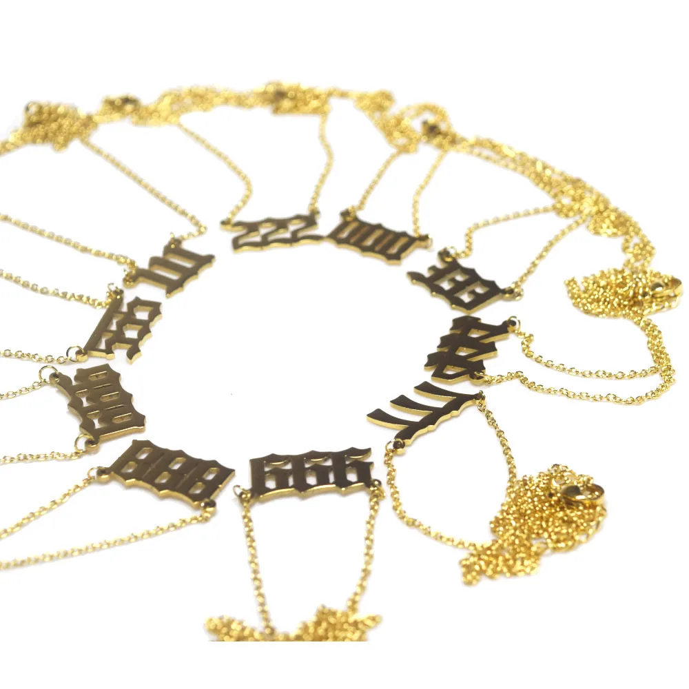 000 111 222 333 444 555 666 777 888 999 angel number pendant chain necklace 18k gold plated stainless steel material women
