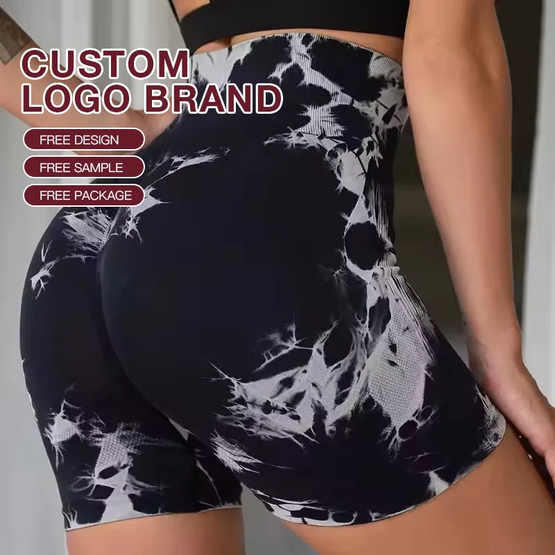 Wholesale Tie Dyed Women Yoga Shorts High Waisted Amplify Butt Lifting Fitness Short Stretch Sexy Gym Workout Leggings