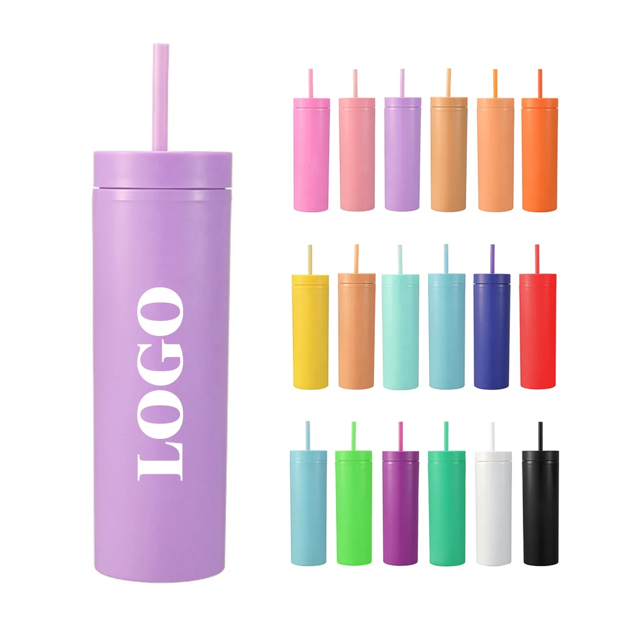 Customized 16oz Skinny Tumblers with Lids and Straws Colored  Acrylic Tumbler Tall Matte Skinny Tumblers
